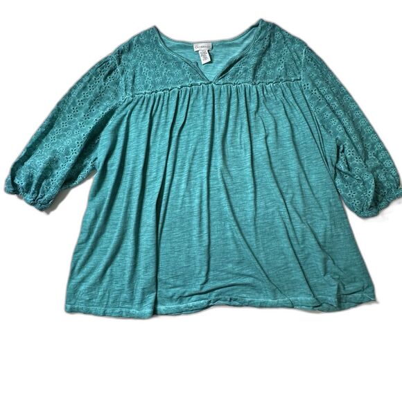 Catherine’s Teal Green Jersey & Eyelet Pullover Blouse Women’s Plus Size 3X - Picture 2 of 9